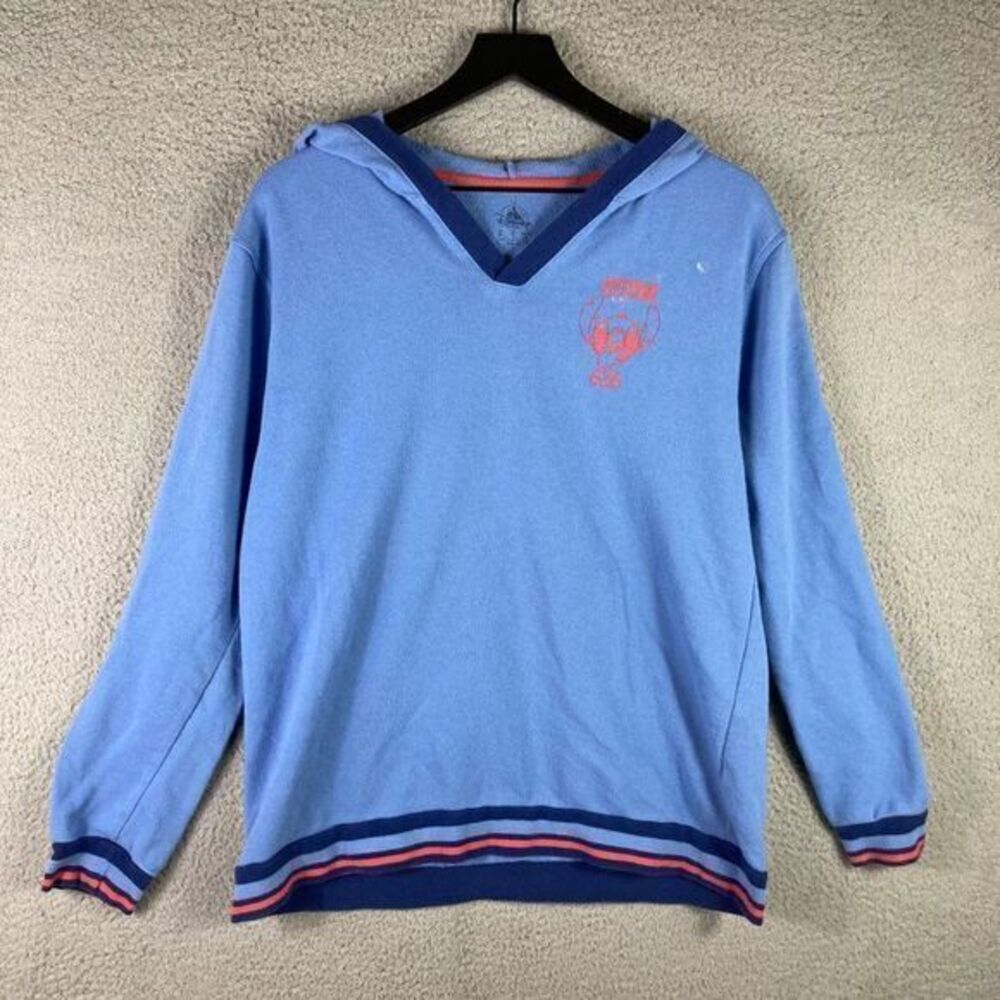 Disney Sweatshirt Stitch Lilo Pullover Hooded  Blue Size Medium Mens Long Sleeve